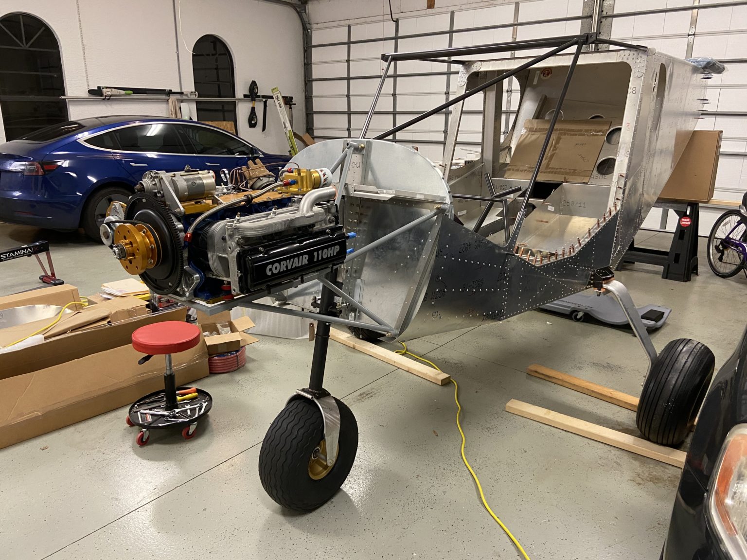 Corvair engine installed and Plane is on 3 wheels ) Zenith 2020